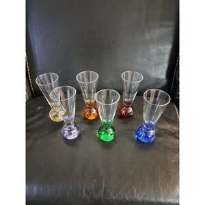 Vintage Mid Century Modern Bubble Base Shot Glasses‎ Set of 6 Multicolor Barware